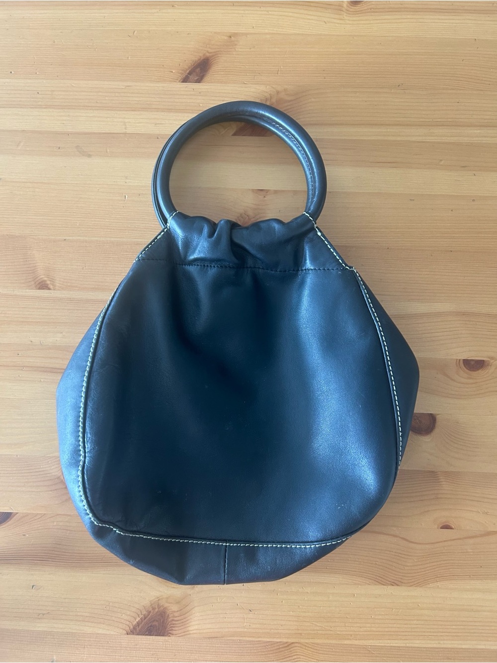 Vintage black genuine leather wristlet bag